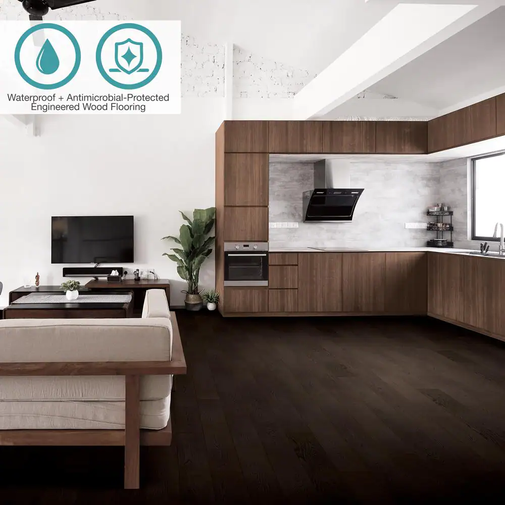 Pergo Defense+ Black Raven Oak 3/8 in. T x 7.5 in. W Waterproof Engineered Hardwood Flooring (1104.3 sq.ft/pallet)