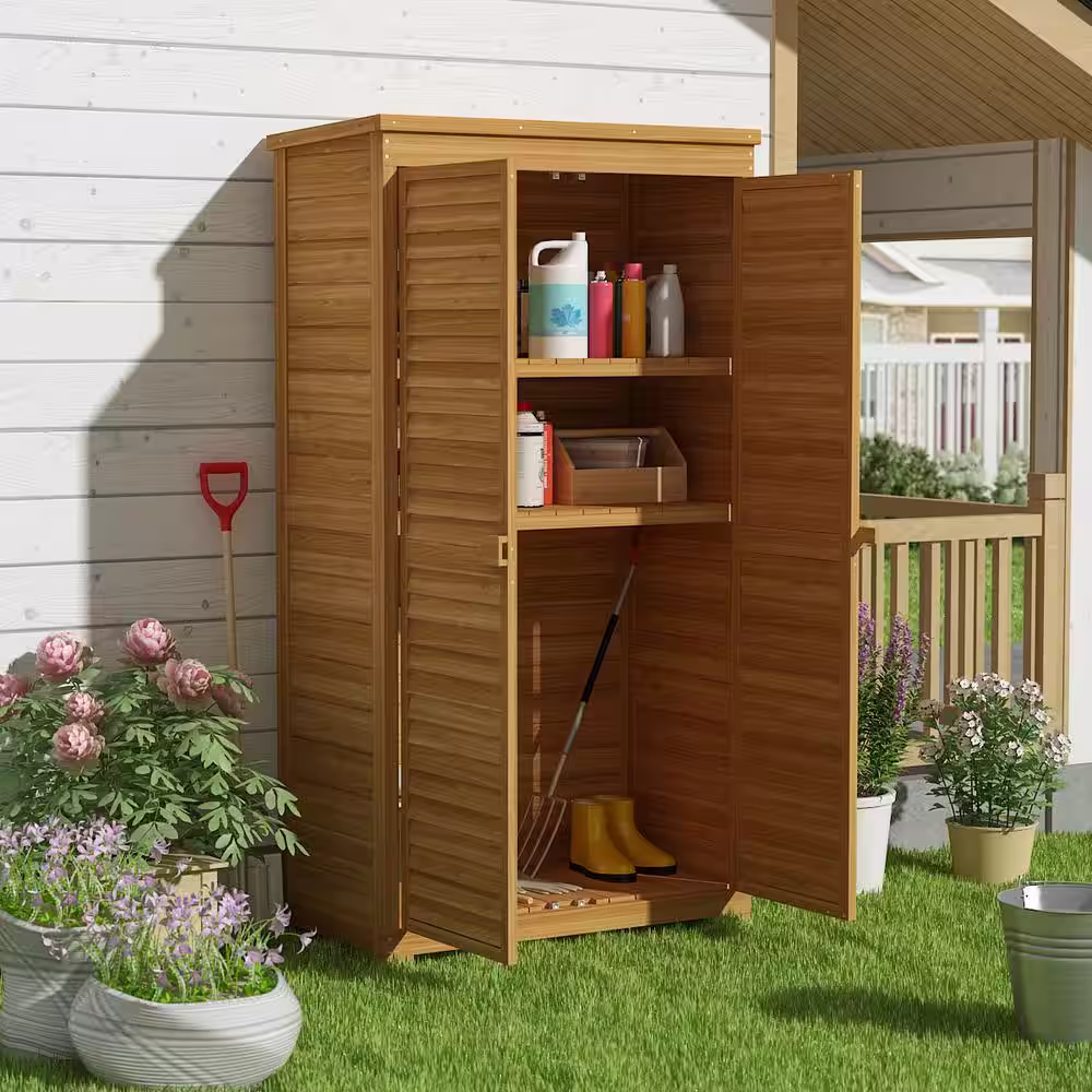 None 2.8 ft. W x 1.5 ft. D x 5.3 ft. H Outdoor Wood Storage Shed, 4 sq. ft. Garden Storage Cabinet With Lock