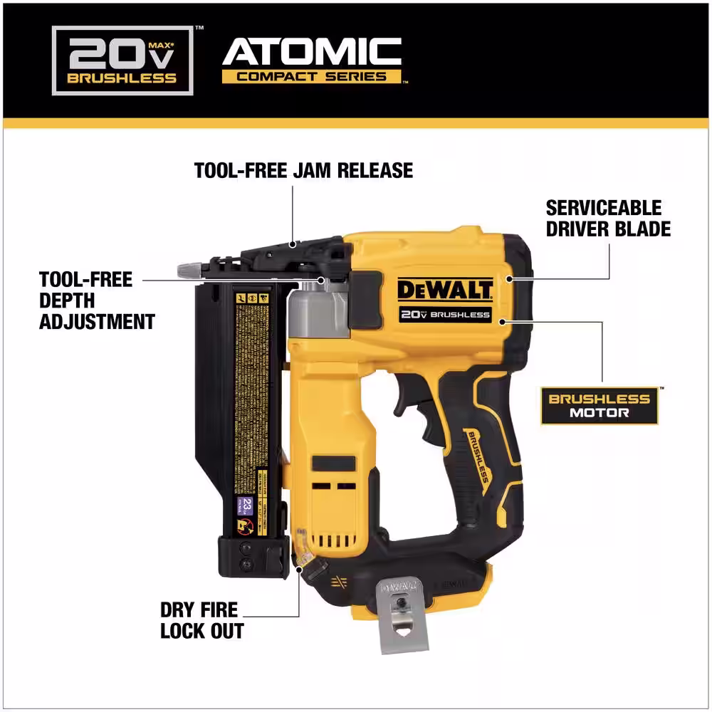 DEWALT ATOMIC 20V MAX Lithium Ion Cordless 23 Gauge Pin Nailer Tool Only