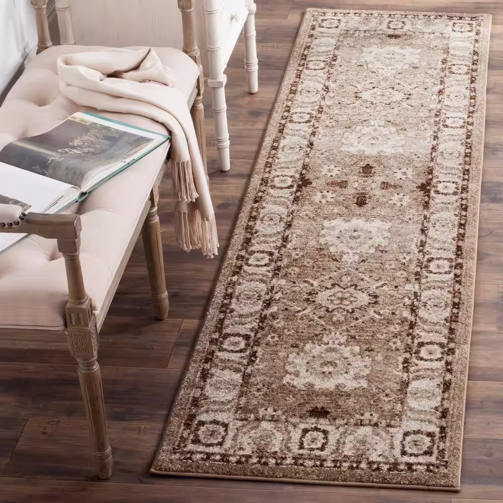 SAFAVIEH Vintage Hamadan Taupe 2 ft. x 12 ft. Border Runner Rug