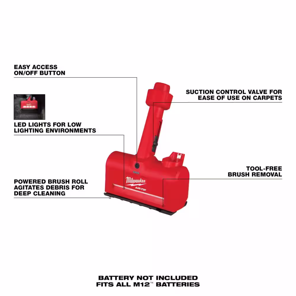 Milwaukee M12 AIR-TIP 1-1/4 in. - 2-1/2 in. Wet/Dry Shop Vacuum Utility Nozzle Attachment Kit with XC 4.0 Ah Battery and Charger