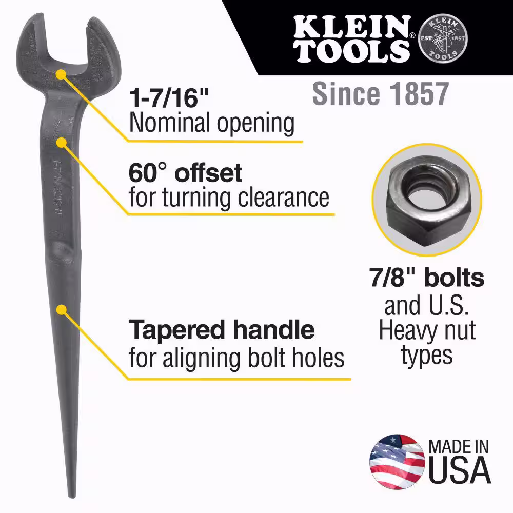 Klein Tools 7/8 in. Erection Wrench for U.S. Heavy Nut with 1-7/16 in. Nominal Opening