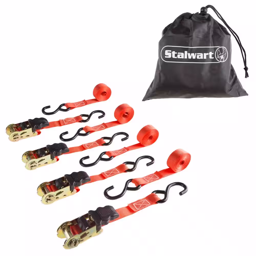 Stalwart 10 ft. x 6 in. Ratchet Tie Down Straps (4-Pack)
