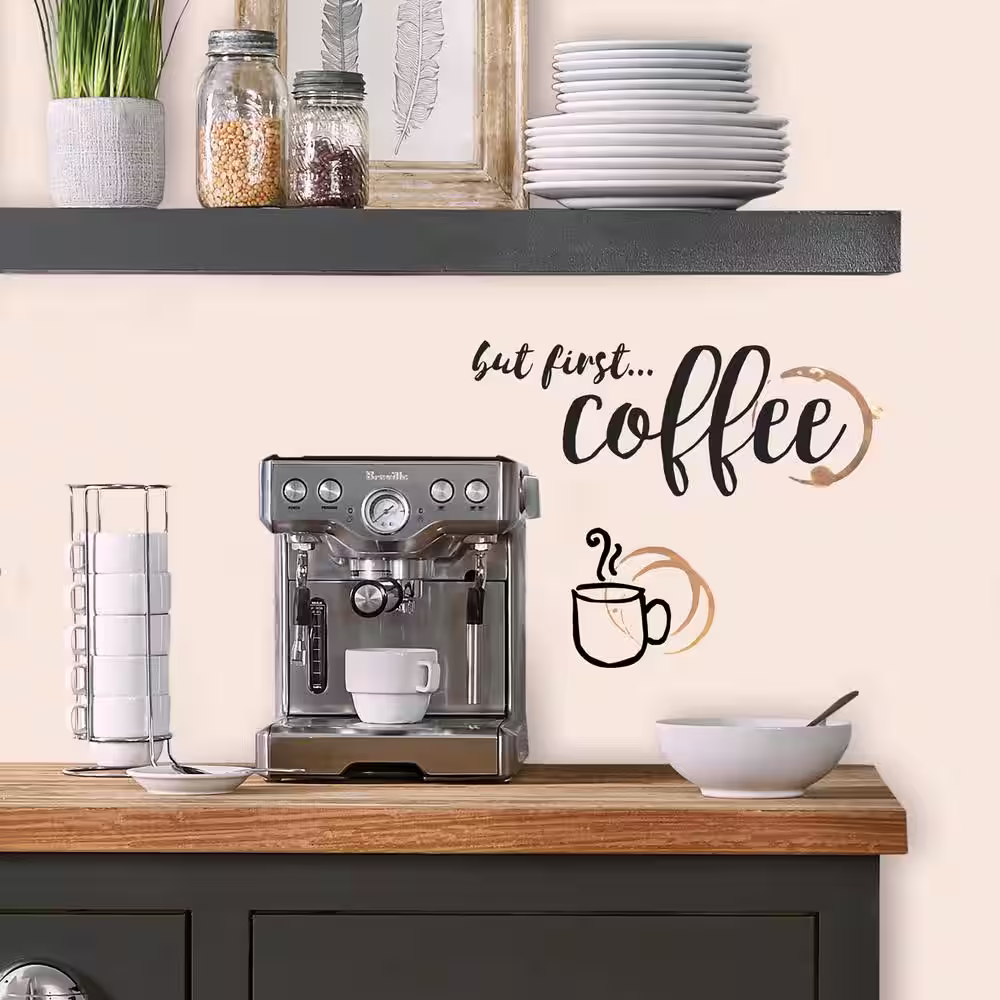 RoomMates Black and Brown But First Coffee Quote Wall Decals