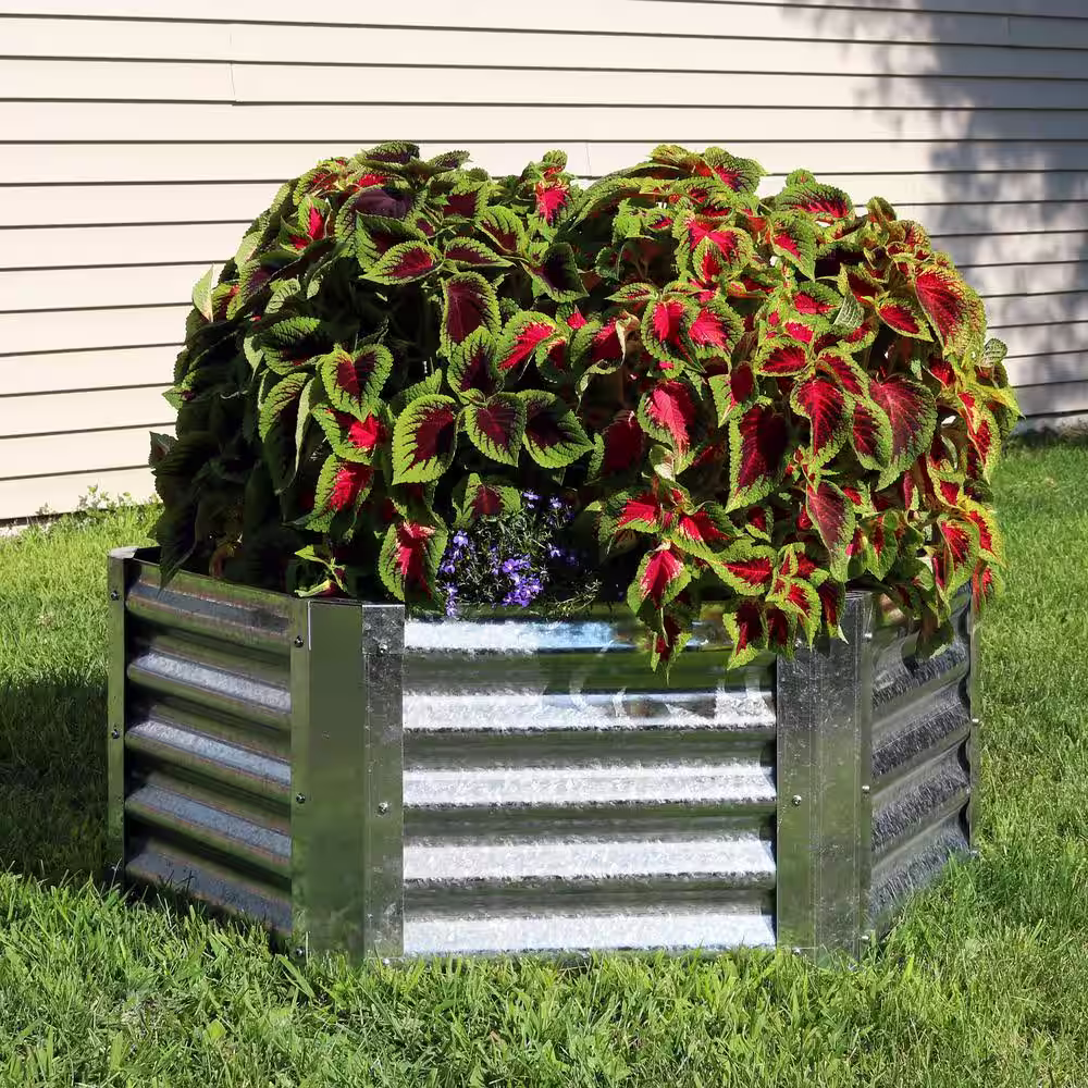 Sunnydaze Decor 40 in. Hexagon Galvanized Steel Raised Garden Bed