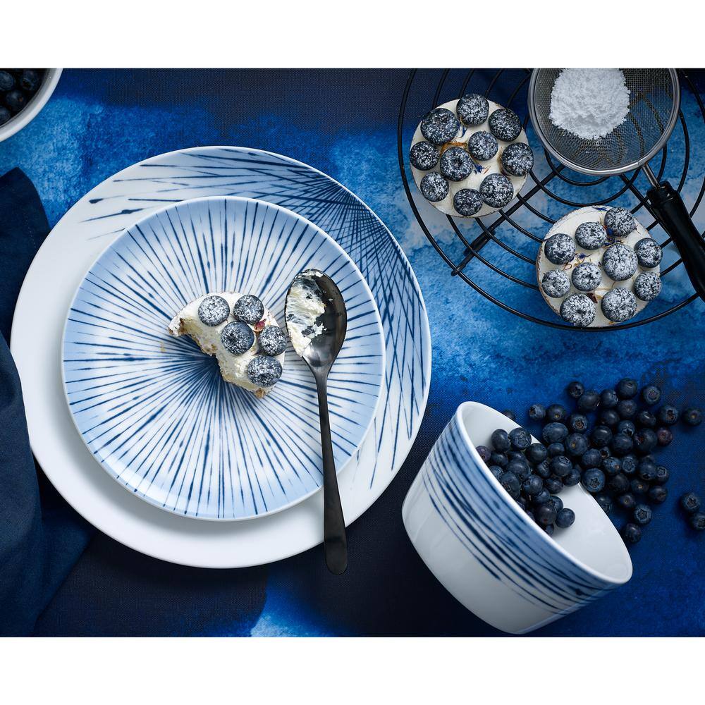 Noritake Hanabi Blue/White Porcelain 12-PieceDinnerware Set (Service for 4)