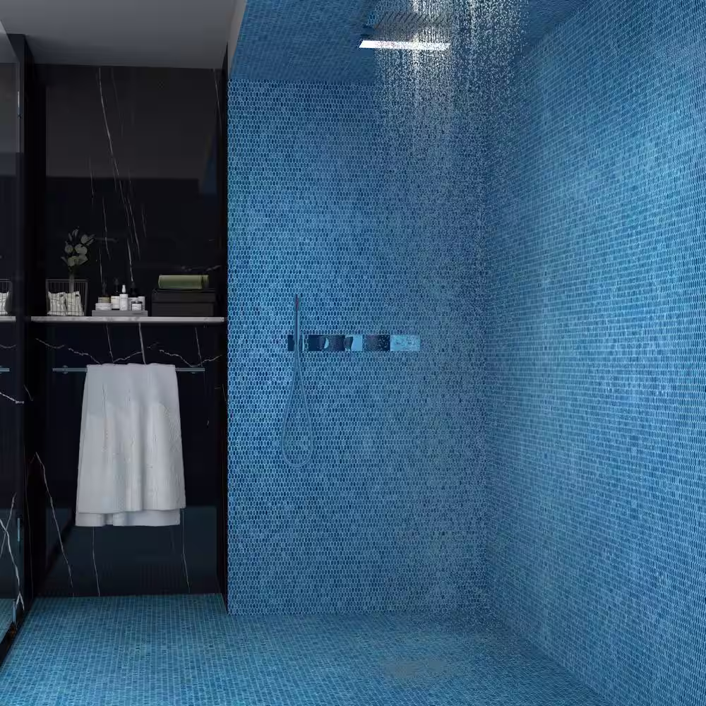 Ivy Hill Tile Glimmer Iridescent Marine 11.61 in. x 11.73 in. Polished Glass Wall Mosaic Tile (0.94 sq. ft./Each)