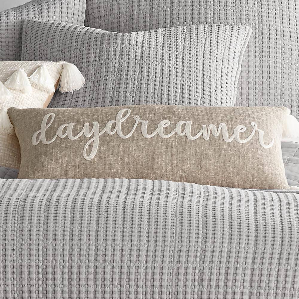 LEVTEX HOME Mills Waffle Cream, Taupe Daydreamer Crewel Stitch 12 in. x 24 in. Throw Pillow