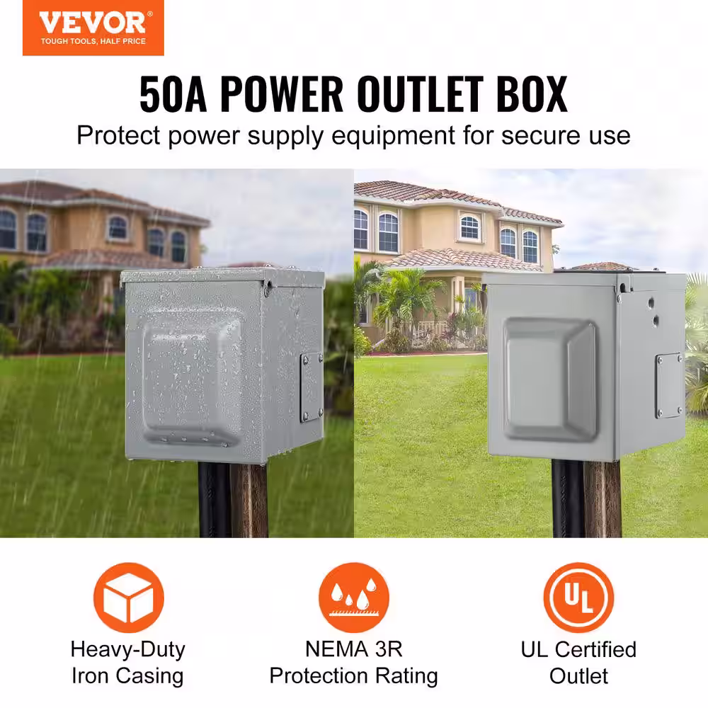 None RV Power Outlet Box Indoor/Outdoor 50 Amp 125-Volt/250-Volt Receptacle Panel NEMA 14-50R Single Outlet for RV Camper Car