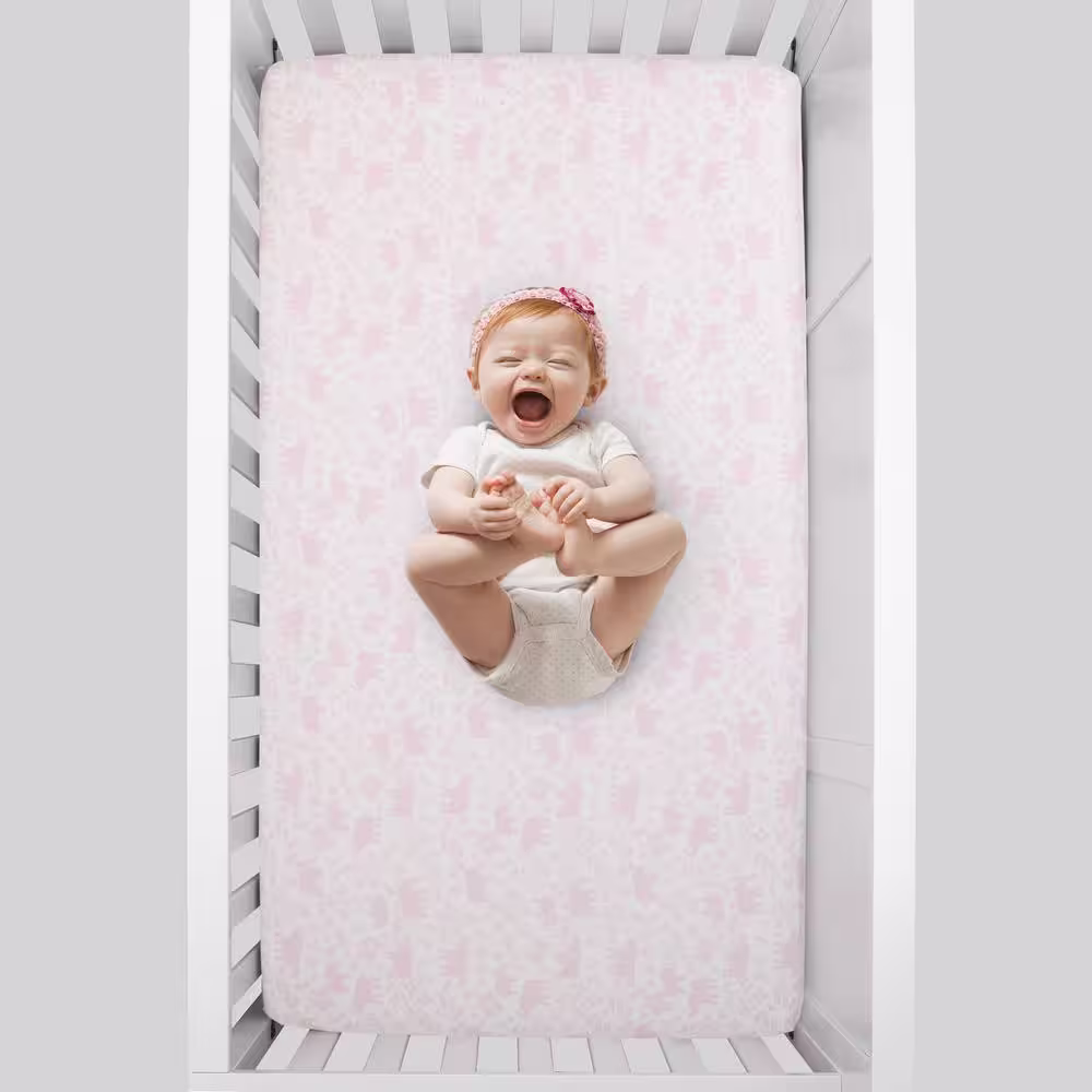 CARTER'S 3-Piece Sweet Floral Elephants Pink and Periwinkle Polyester Crib Bedding Set Comforter Fitted Sheet and Crib Skirt