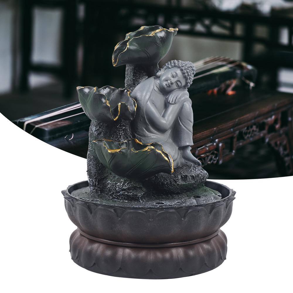 YIYIBYUS Tabletop Handmade Sitting Sleeping Buddha Statue Running Water LED Fountain Zen Ornaments