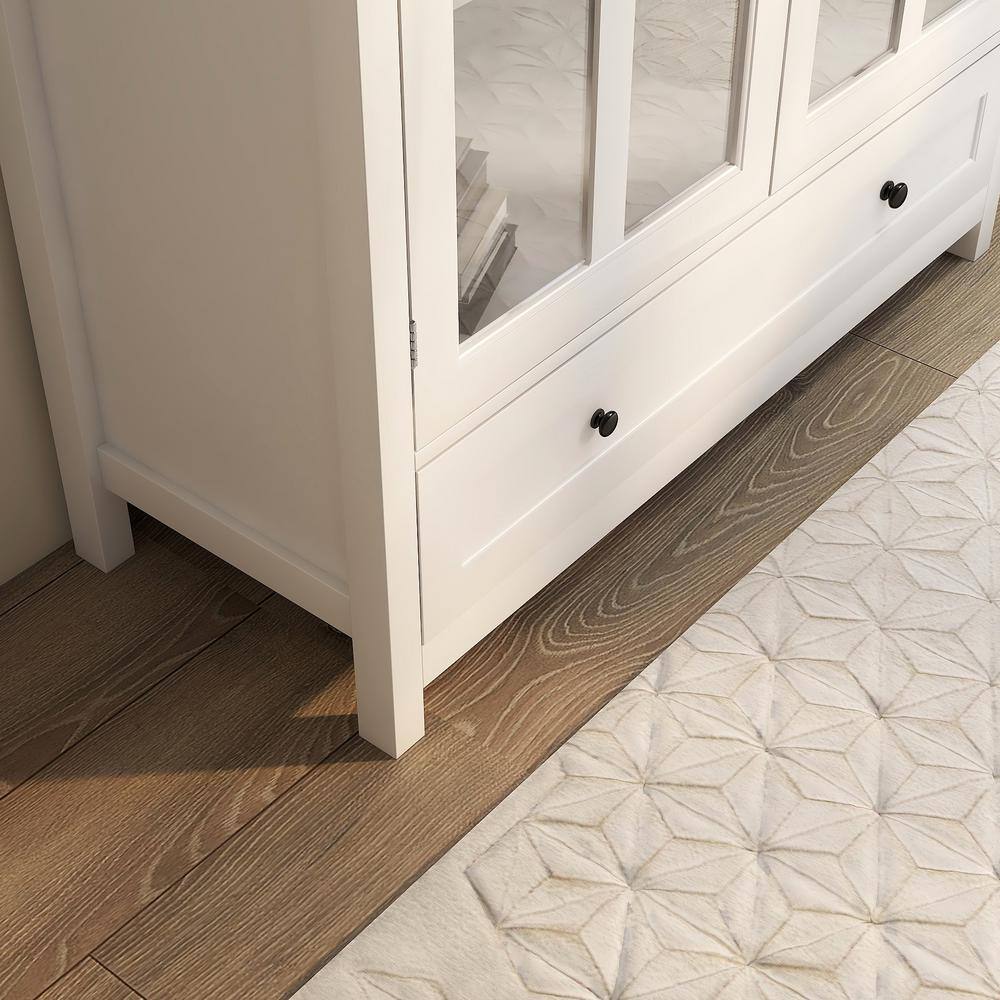 None Buffet Storage Cabinet with Double Glass Doors and Unique Bell Handle