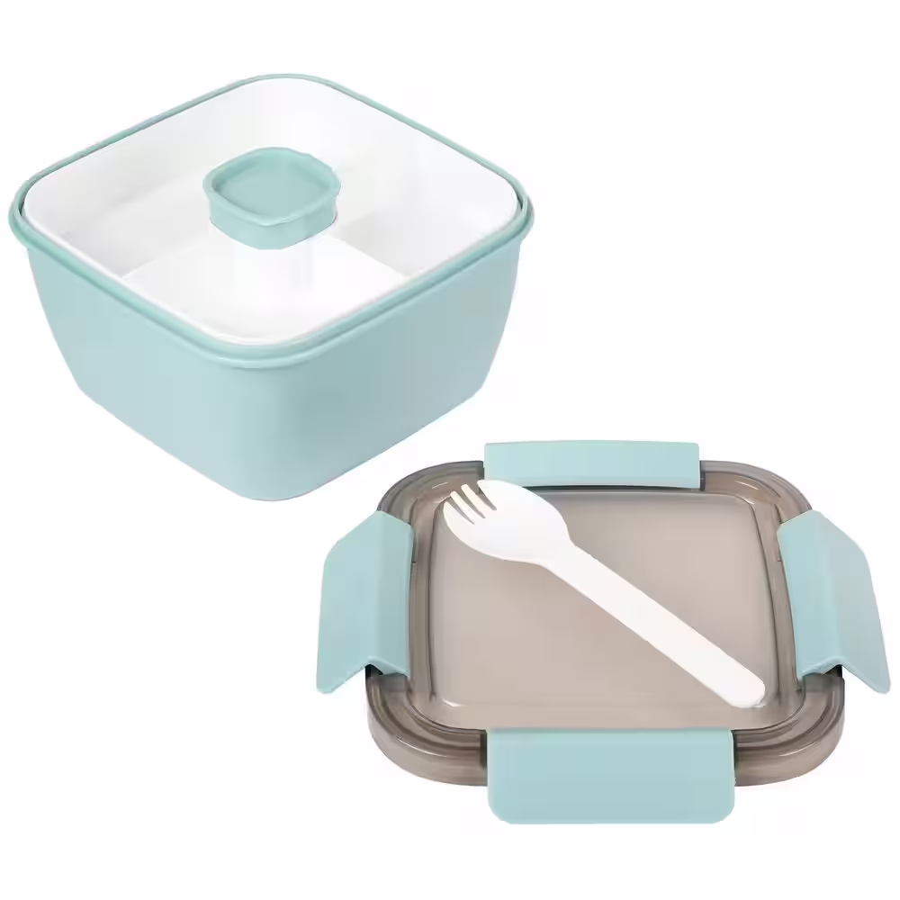None Spicy Thyme 6.85 in. Lunch Box Container with Spork in Light Teal