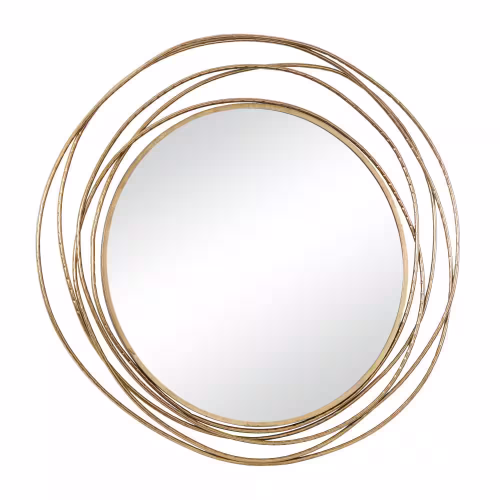 Litton Lane 38 in. x 40 in. Round Framed Gold Wall Mirror with Overlapping Ring Frame
