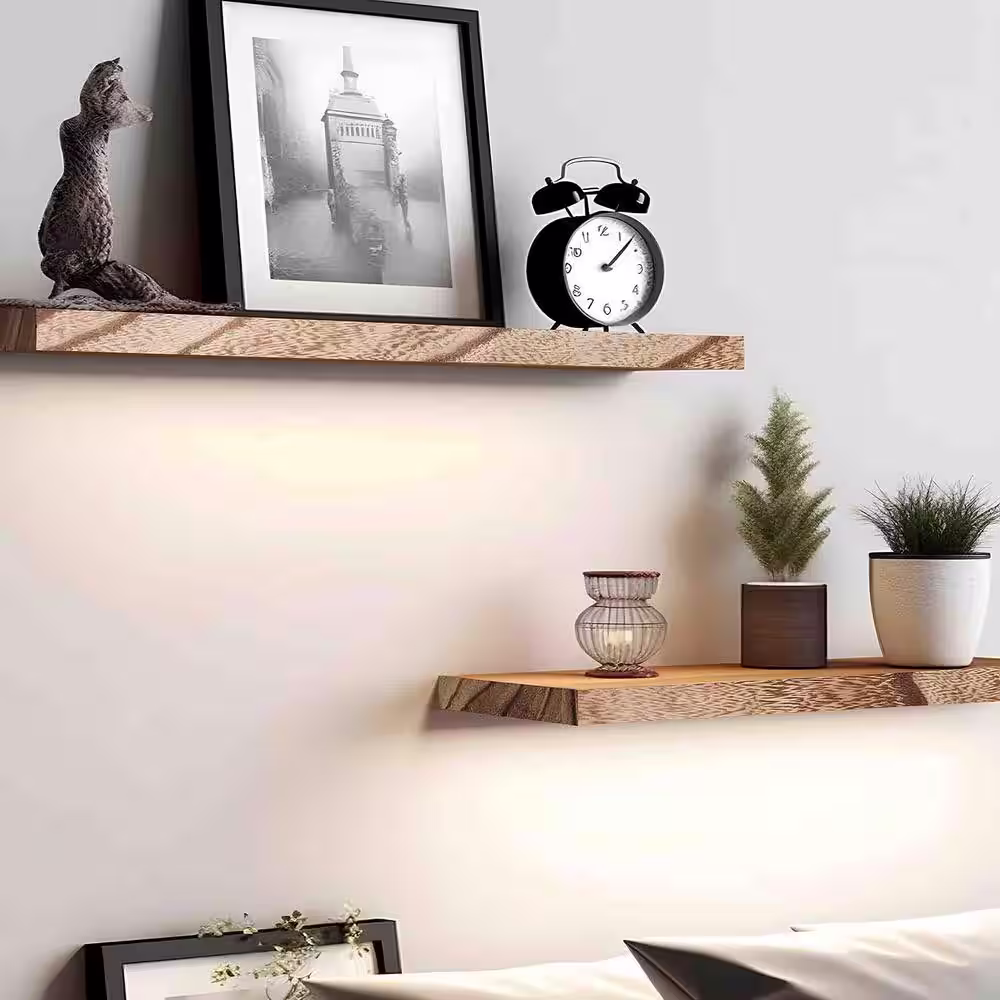 None 24 in. W x 6 in. D Light Walnut Wood Decorative Wall Shelf - Set Of 4