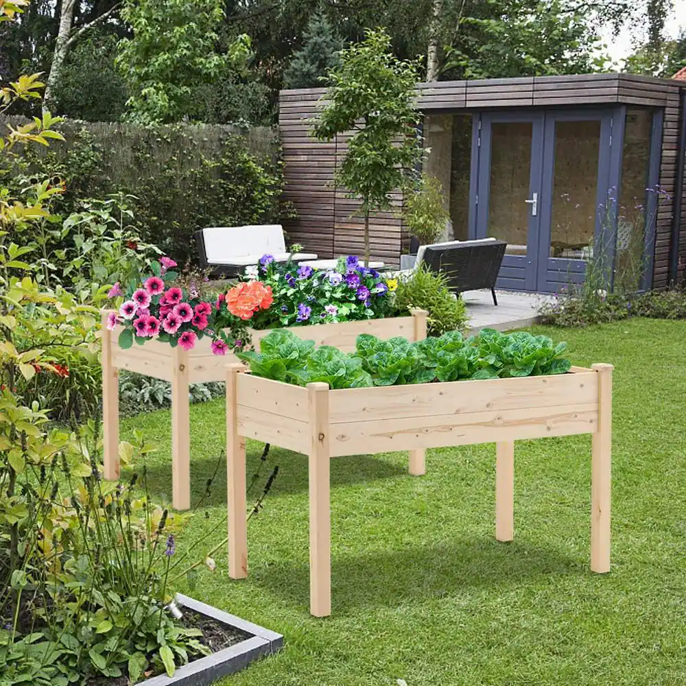None 4 ft. Wood Raised Garden Bed