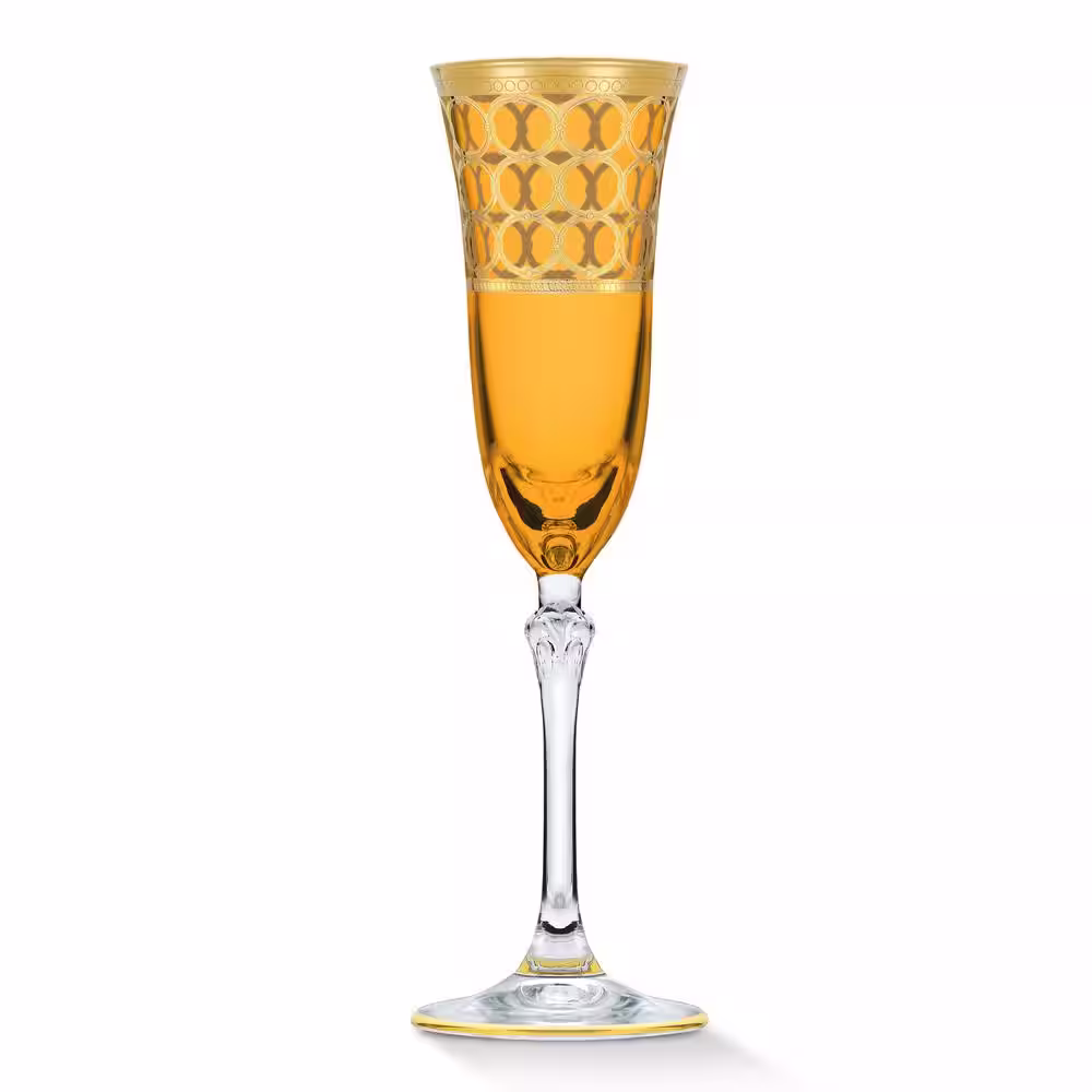 Lorren Home Trends 5 oz. Amber and Gold Champagne Flute Stems Set (Set of 4)