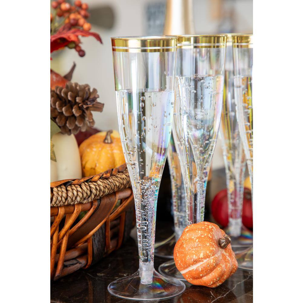 None 6.5 oz. Clear Gold Rim Disposable Plastic Champagne Glasses [36/Pack, 6 Packs/Case]