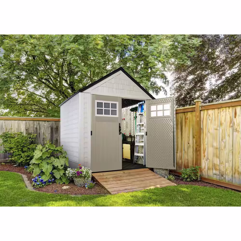 Rubbermaid 7 ft. W x7 ft. D Plastic Outdoor Storage Shed, Weather Resistant 333 sq. ft., Sand, 2-Pack