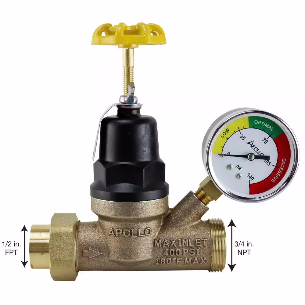 Apollo 1/2 in. FNPT x 3/4 in. MNPT Lead Free Bronze Pressure Reducing Valve with Gauge