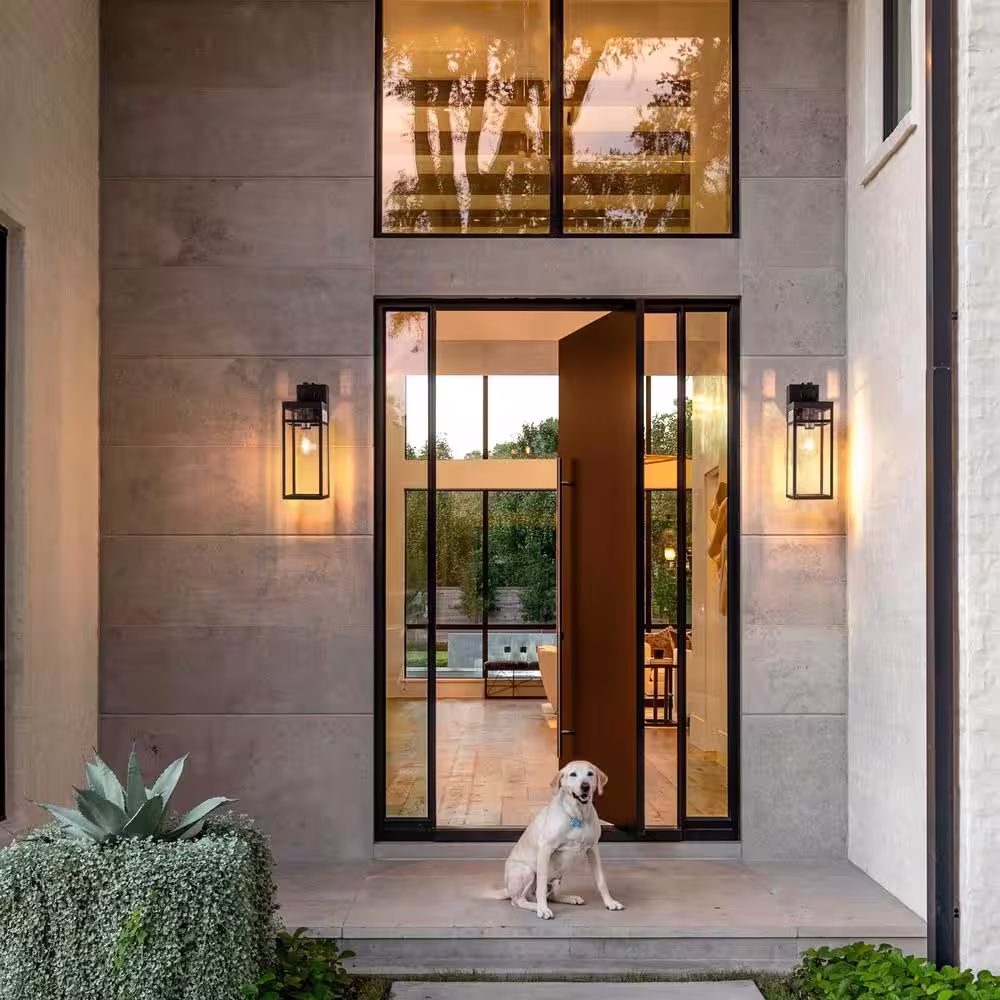 ALOA DECOR 1-Light LED Black Dusk to Dawn Sensor Outdoor Wall Sconces with Clear Glass and Built-in GFCI Outlets No Bulb Included