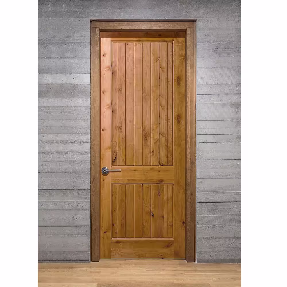Builders Choice 30 in. x 96 in. 2-Panel Square Top V-Groove Ovolo Sticking Solid Core Unfinished Knotty Alder Wood Interior Door Slab