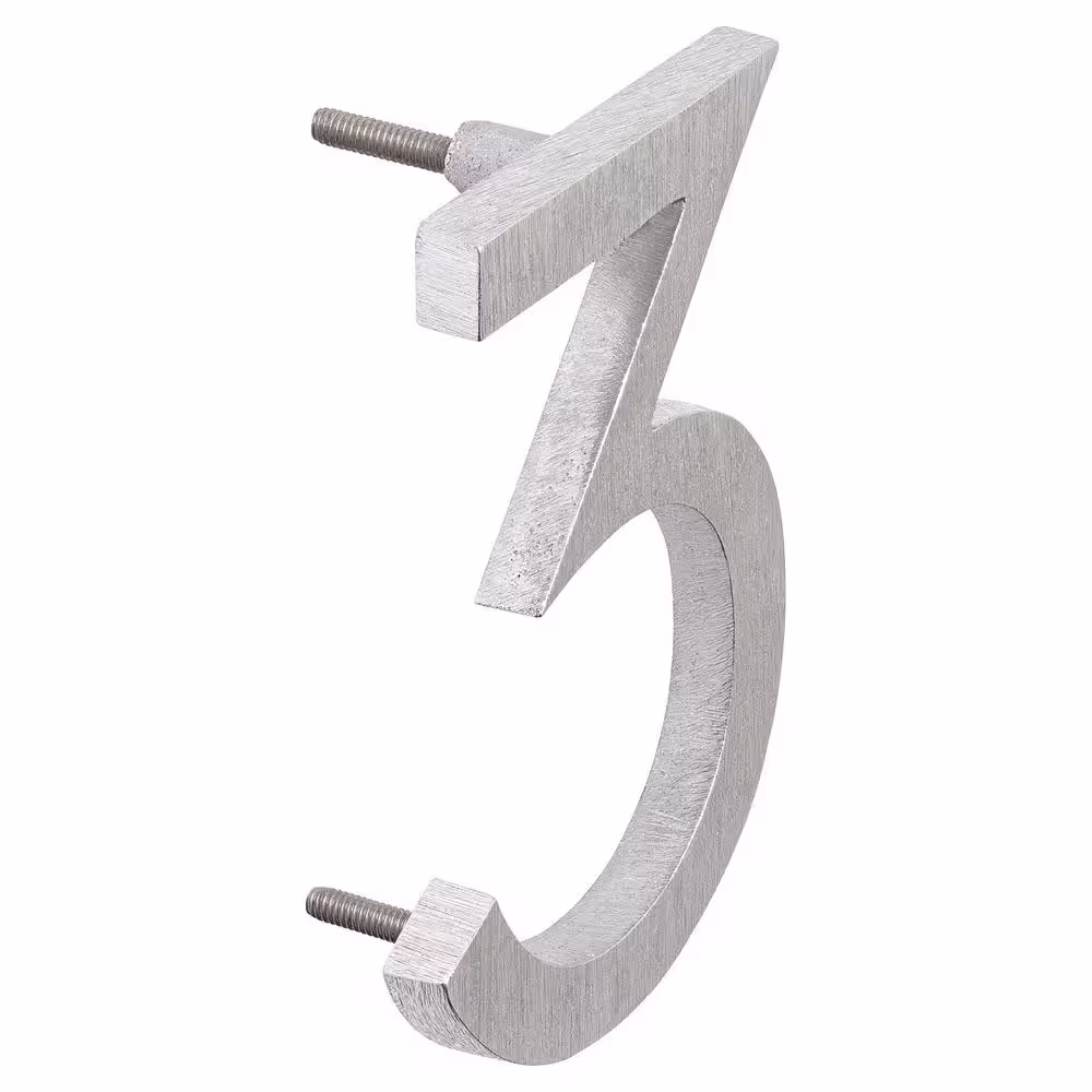 Montague Metal Products 16 in. Brushed Aluminum Floating or Flat Modern House Number 3