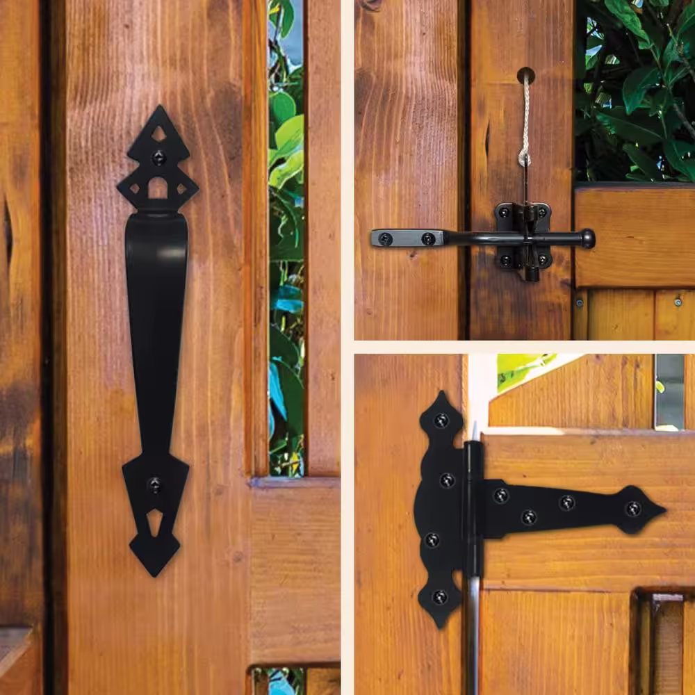 NUVO IRON 5 in. Black Galvanized Steel Decorative Ornamental Gate Hardware Kit