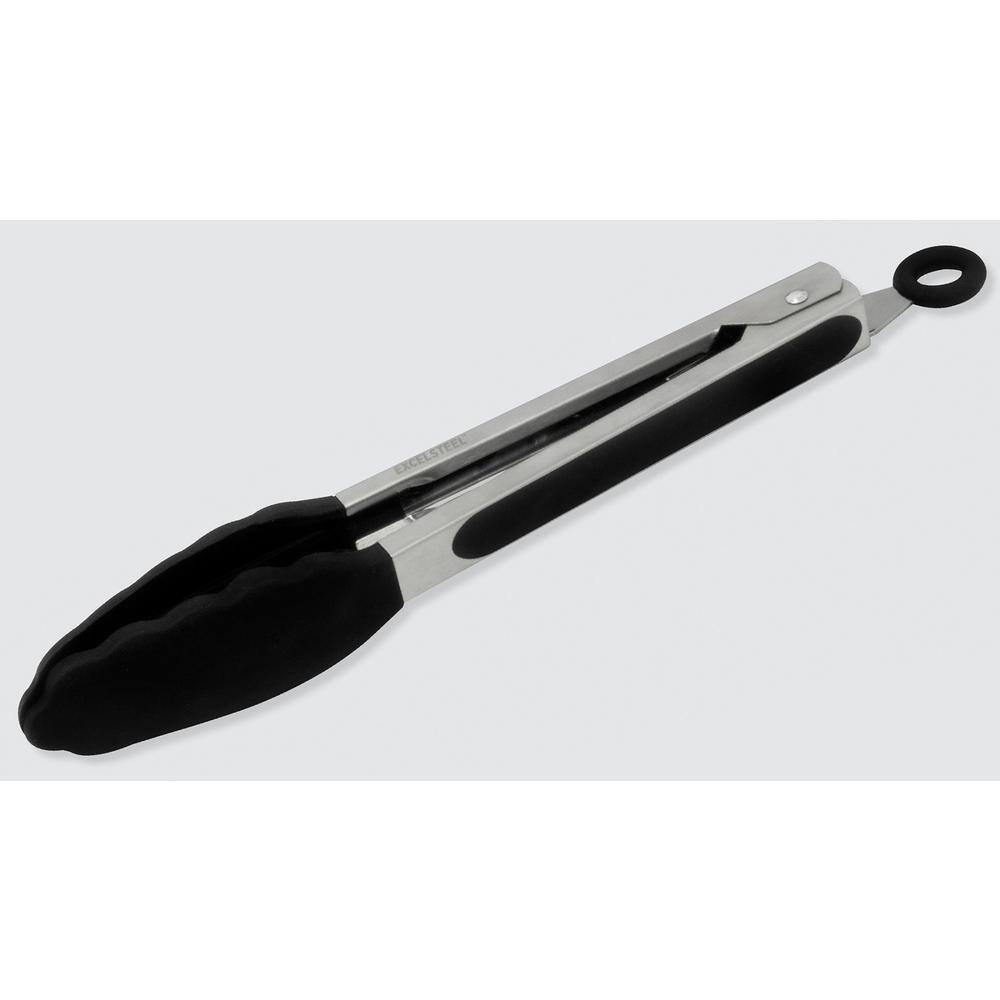 ExcelSteel 7 in.Black Stainless Steel Silicone Mini Tongs (2-Pieces)