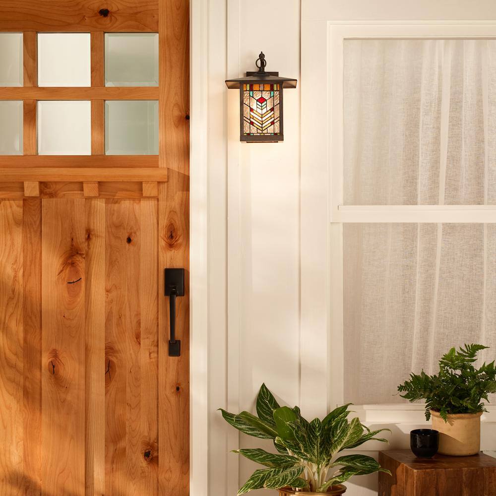 River of Goods McClain 1-Light Oil Rubbed Bronze Outdoor Stained Glass Wall Lantern Sconce