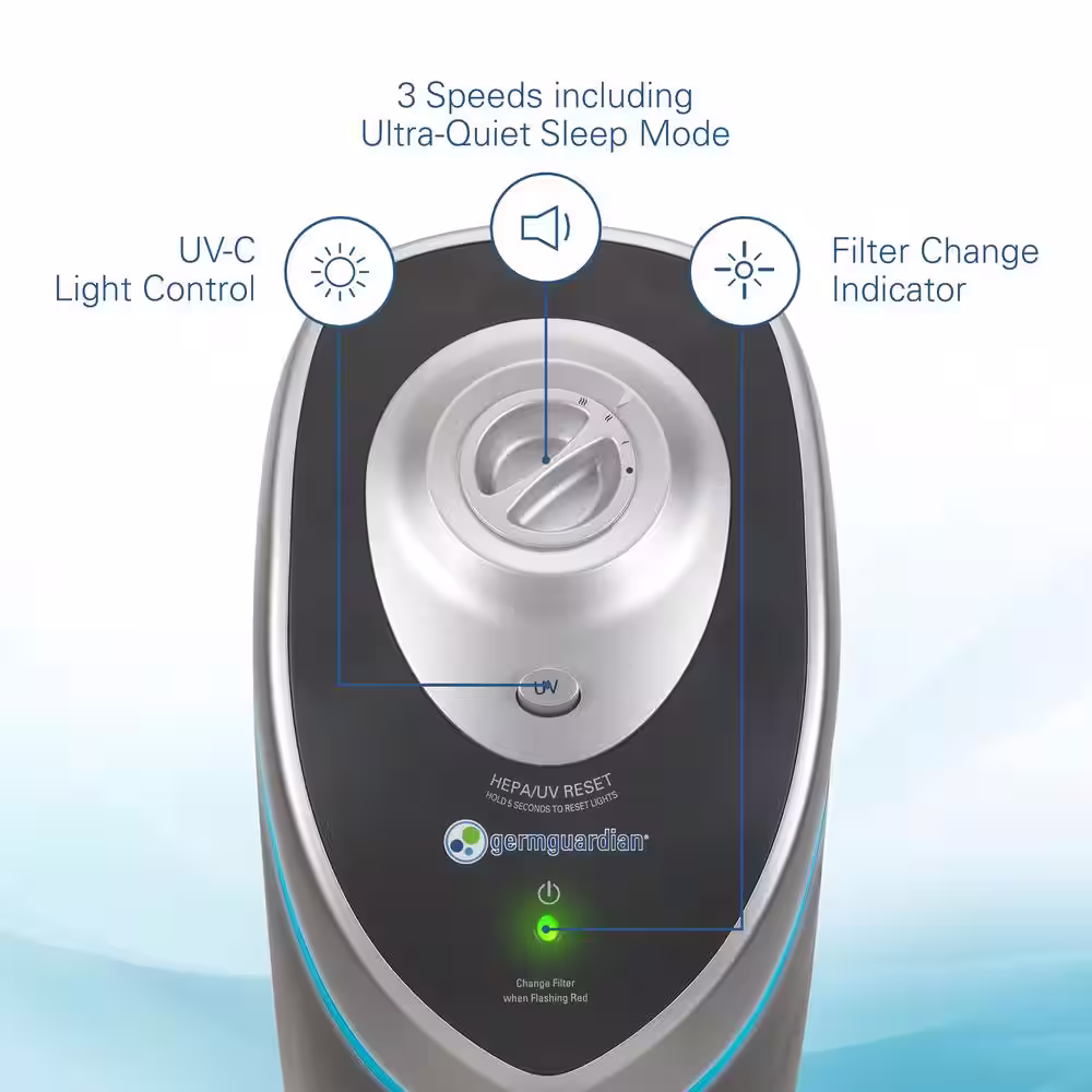GermGuardian 28 in. 4-in-1 Air Purifier with True HEPA filter for Medium Rooms up to 179 Sq Ft, Black