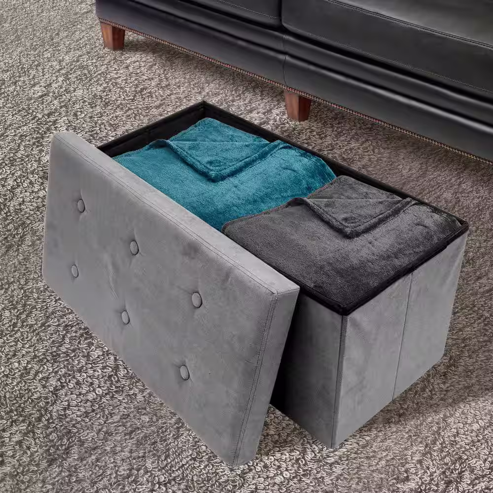 Sorbus 30 in. L x 15 in. W x 15 in. H Gray Collapsible Chest Fabric Bench Storage Box
