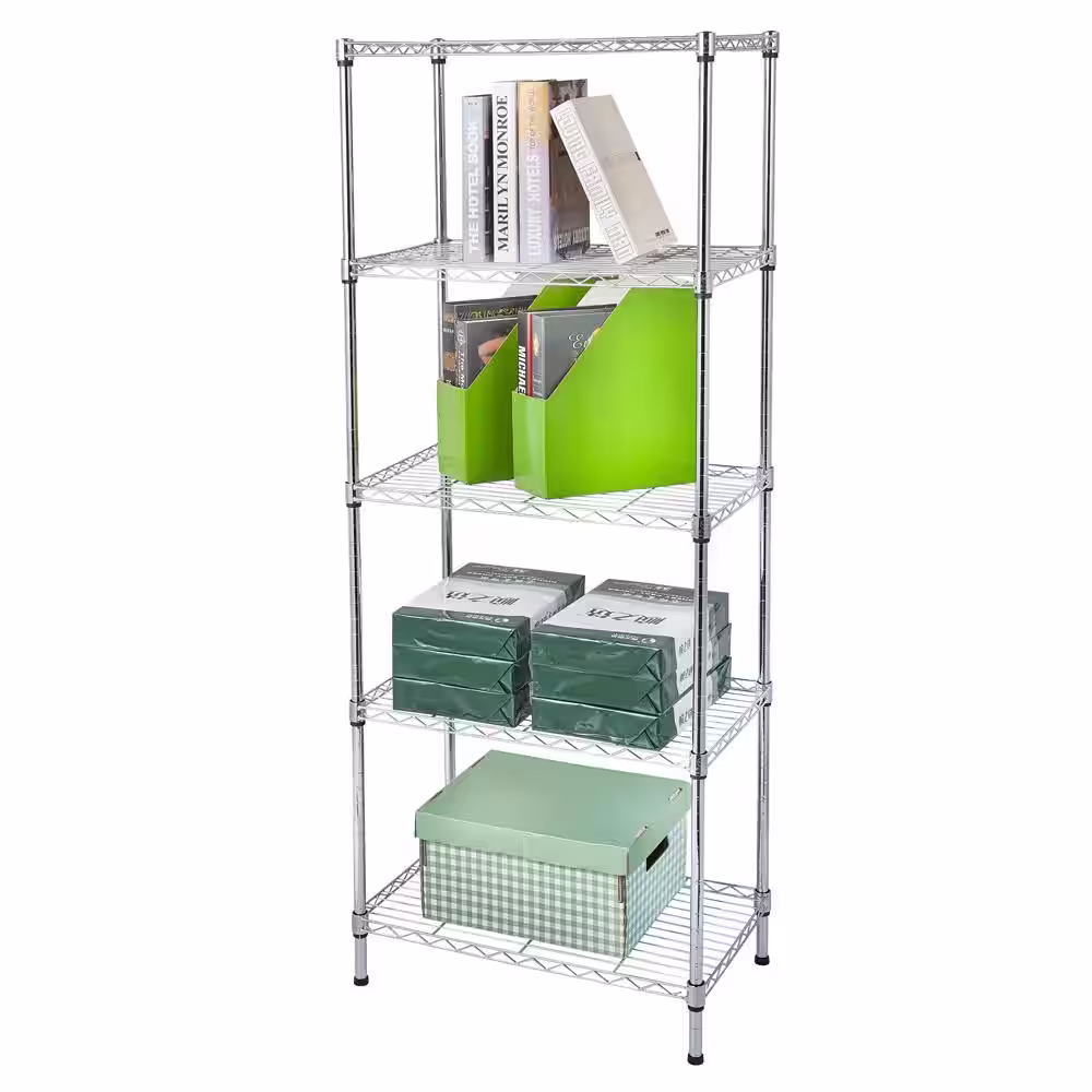None Chrome 5-Tier Metal Freestanding Garage Storage Shelving Unit (13.78 in. W x 59 in. H x 23.62 in. D)