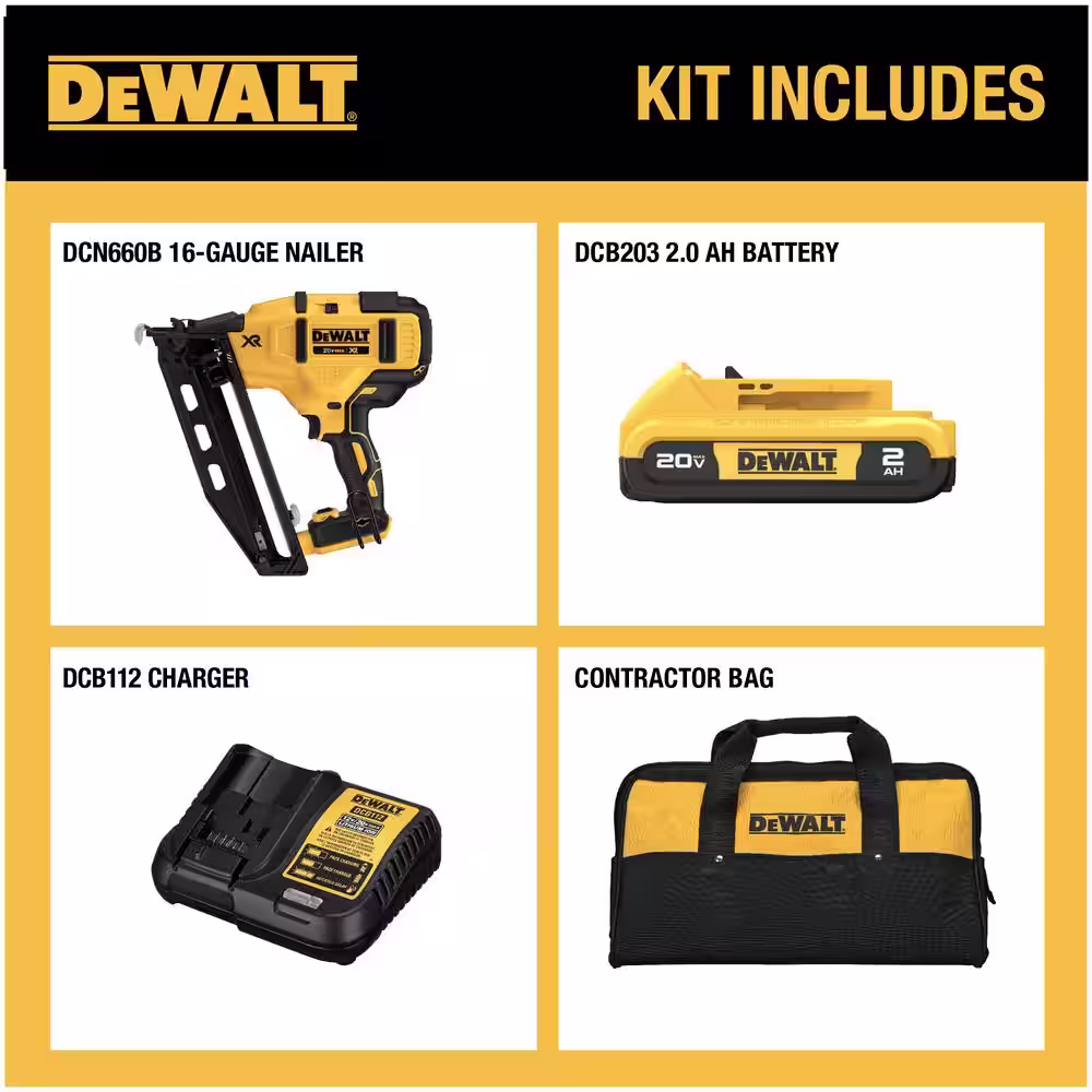 DEWALT 20V MAX XR 16-Gauge Cordless Angled Finish Nailer Kit
