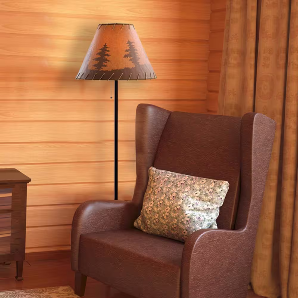 Catalina Lighting 58 in. Black Rustic Floor Lamp with Rope Trimmed Shade