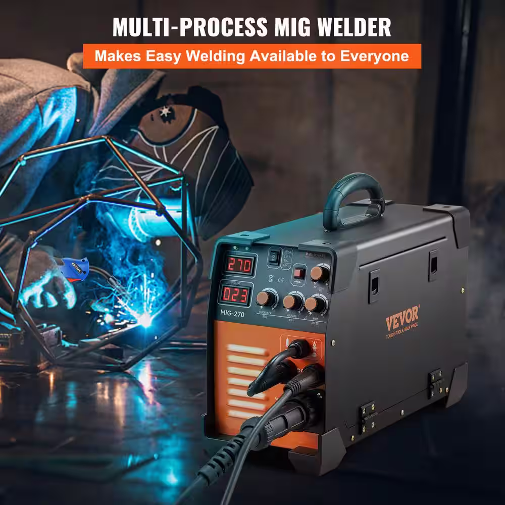 VEVOR 3 In 1 MIG MMA TIG Welder 270 Ampmp 110/220-Volt Welding Machine Combo 110V/220V with LCD Digital Display IGBT Inverter