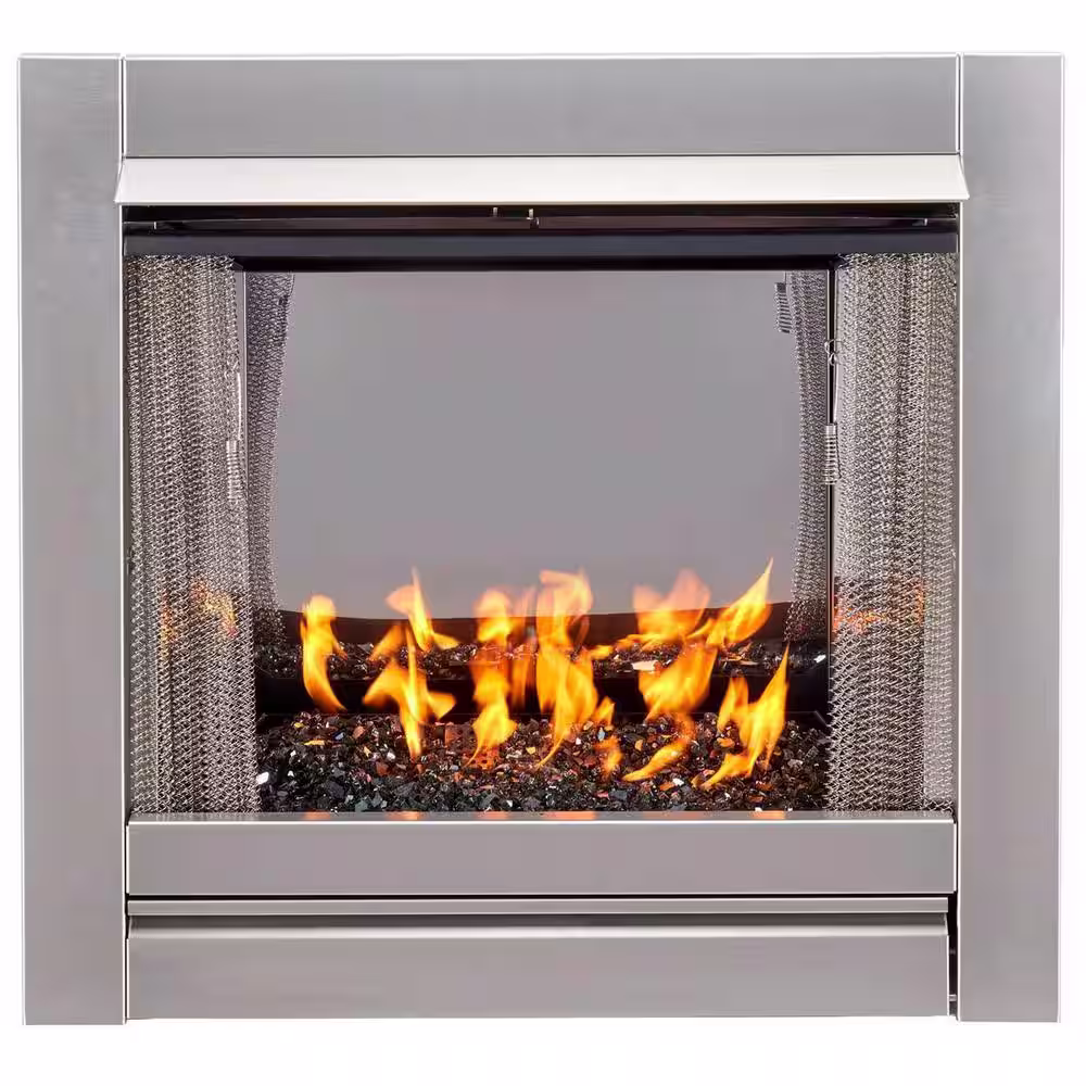 Duluth Forge Vent-Free Stainless Outdoor Gas Fireplace Insert With Black Fire Glass Media - 24,000 BTU