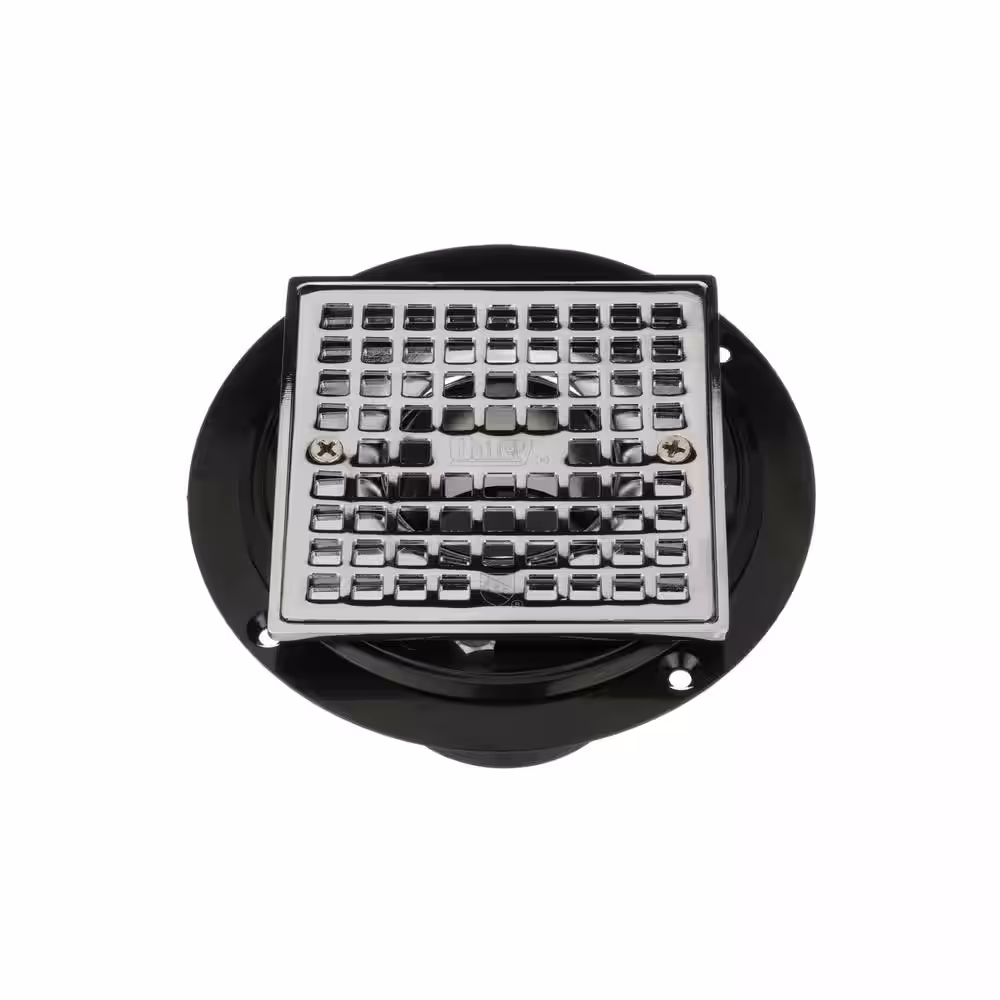Oatey Round Black ABS Shower Drain with 4-3/16 in. Square Screw-In Chrome Drain Cover