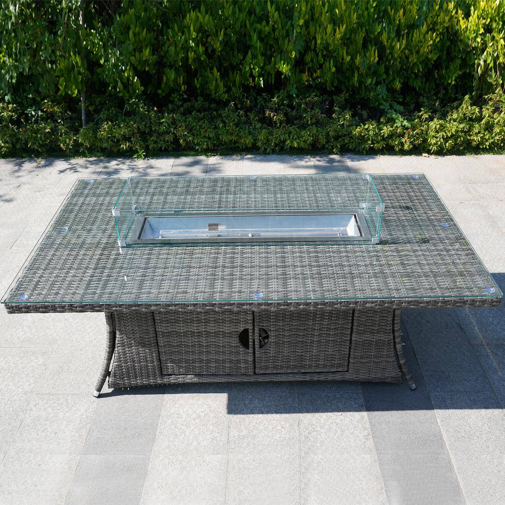 None Ada Gray 1-Piece Wicker Patio Fire Pit Table