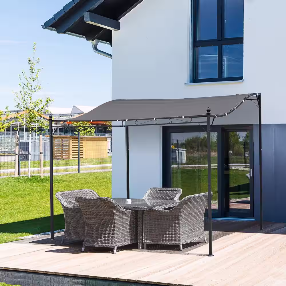 Outsunny 10 ft. x 10 ft. Retractable Patio Steel Frame Grey Gazebo Pergola with UV Resistant Outdoor Canopy and Strong