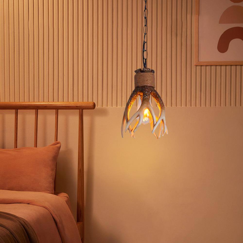 None 60-Watt 1-Light Brown Retro Resin Antler Pendant Light, No Bulbs Included