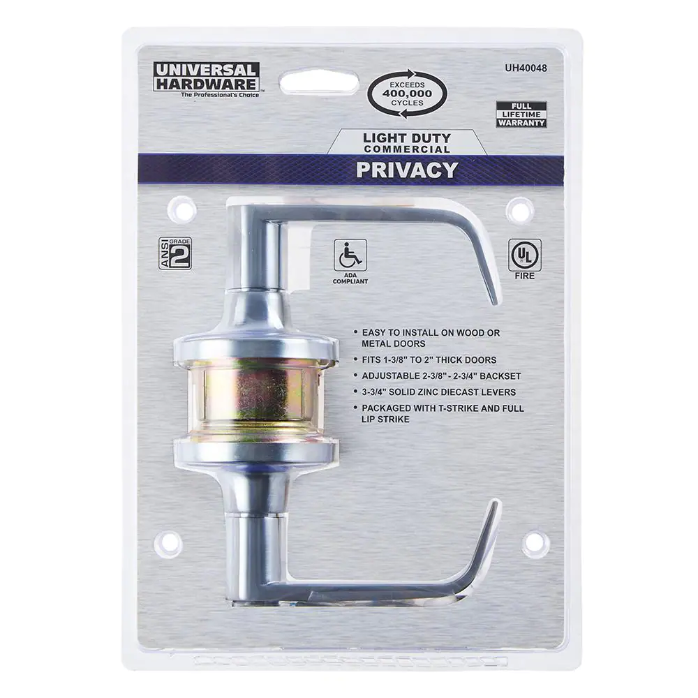 Universal Hardware Universal Hardware Light Duty Commercial Privacy (bed/bath) Lever, ADA, UL 3-Hr Fire, ANSI Grade 2, Satin Chrome Finish