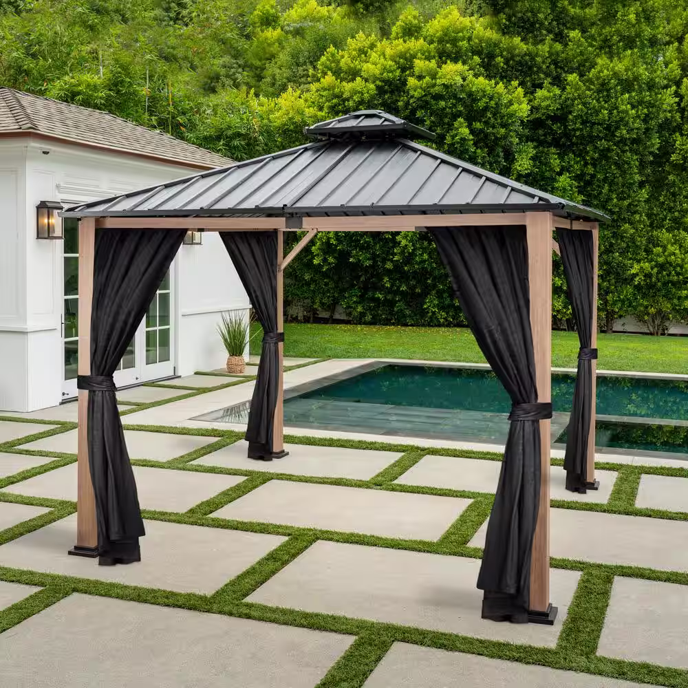 Hampton Bay Lorston 9.8 ft. x 9.8 ft. Hardtop Gazebo with Netting