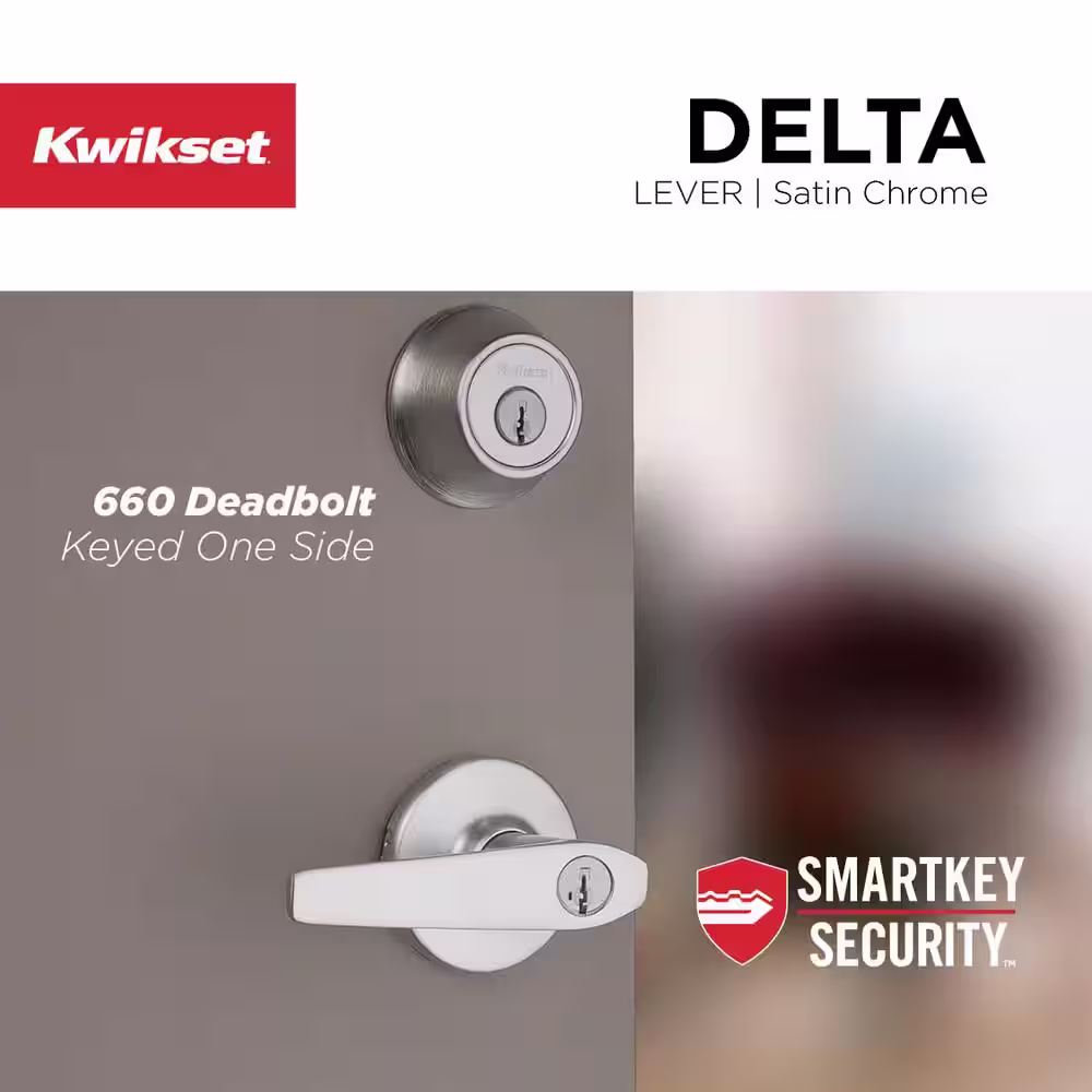 Kwikset Delta Satin Chrome Entry Door Handle Featuring SmartKey Security