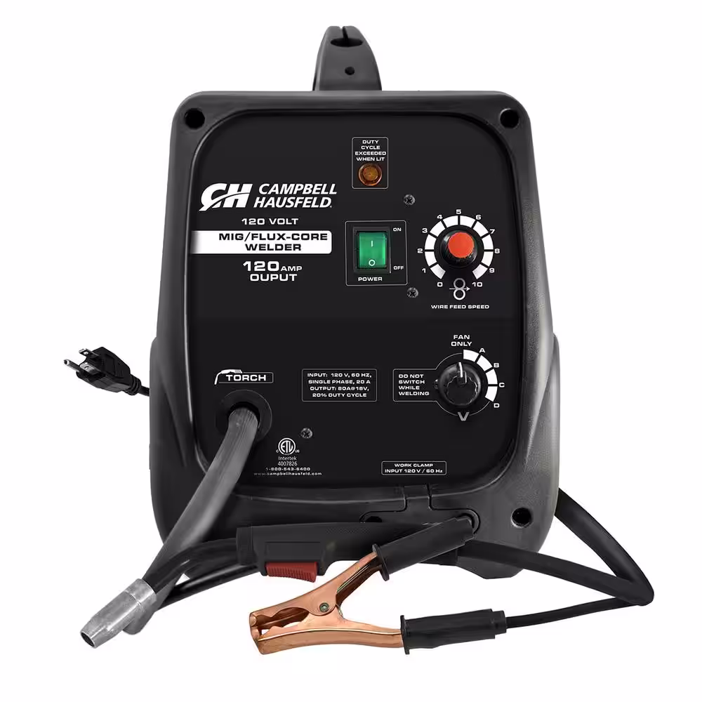 Campbell Hausfeld MIG/Flux Core Welder 120 Amp Output Wire Feed with Accessories