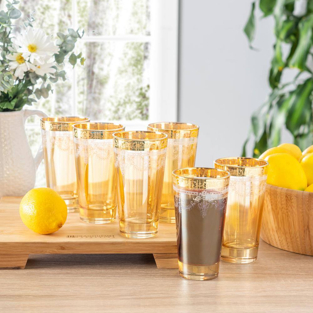 Lorren Home Trends 10 oz. Gold Amber Highball Glass (Set of 6)
