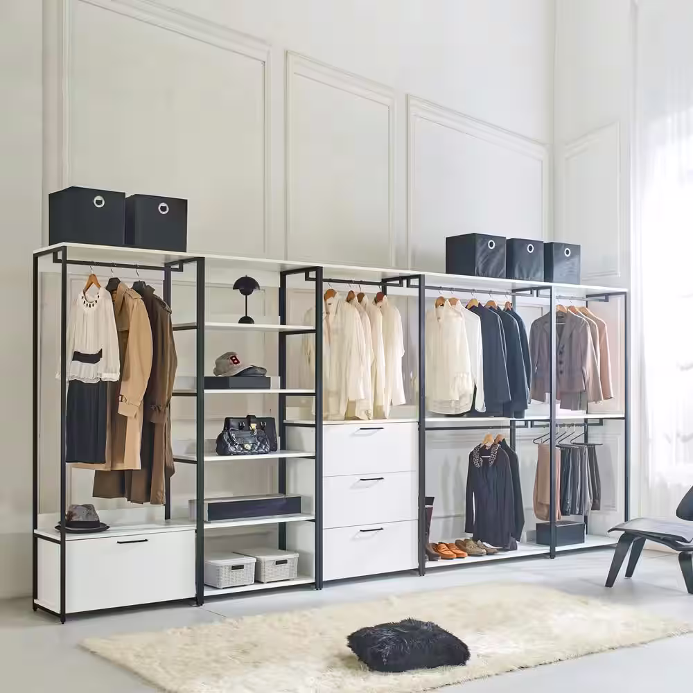None Fiona 32 in. W White Freestanding Wood Closet System Tower with 5 Shelves