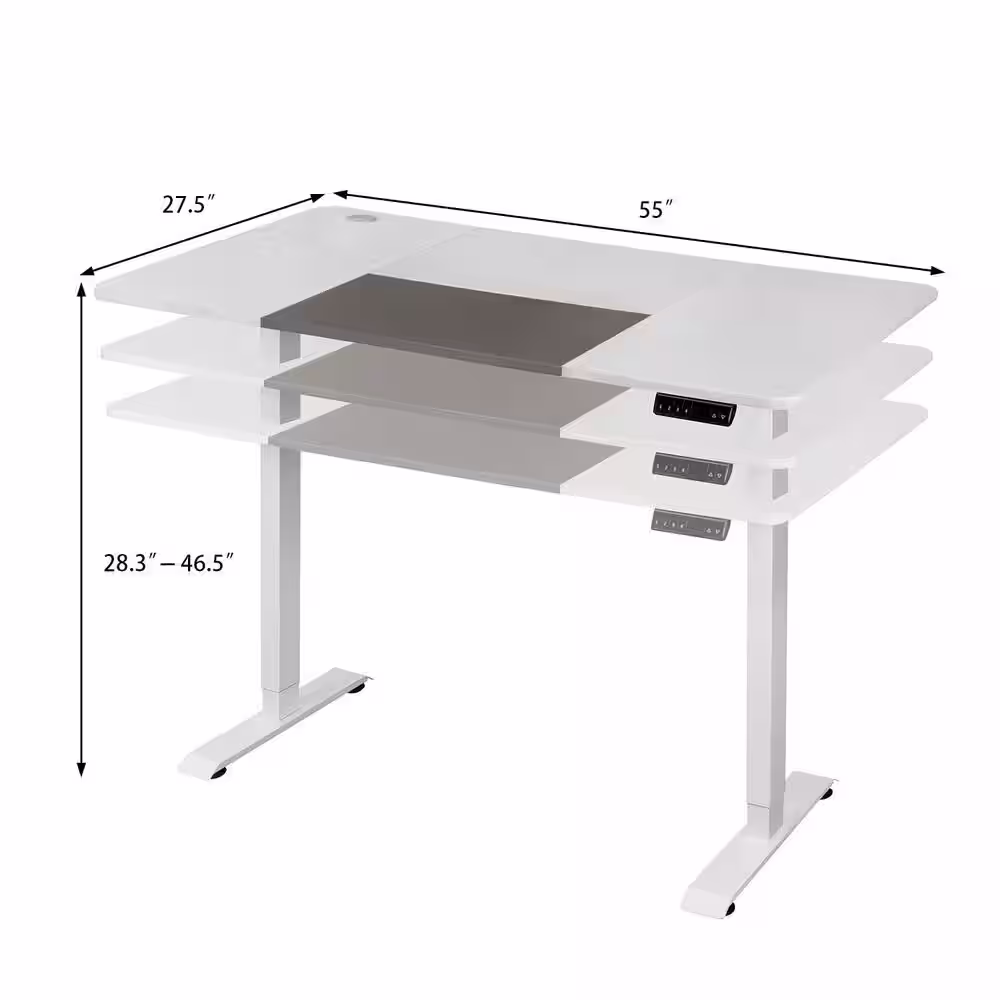 LACOO 55 in. White Electric Standing Desk Height Adjustable Wooden Workstation