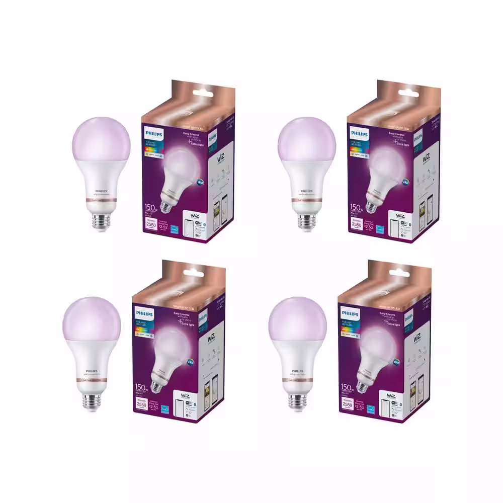 Philips 150-Watt Equivalent A23 LED Dimmable Smart WiFi Connected LED Light Bulb Color and Tunable White 2200K 6500K (4-Pack)