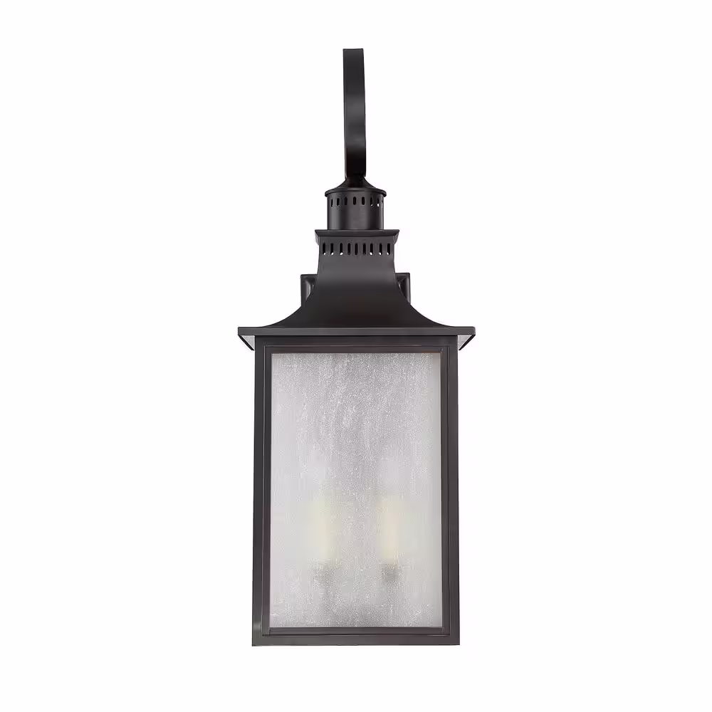 Savoy House Monte Grande 10 in. W x 23.75 in. H 3-Light Black Hardwired Outdoor Deck Post Light with Seeded Glass Panes